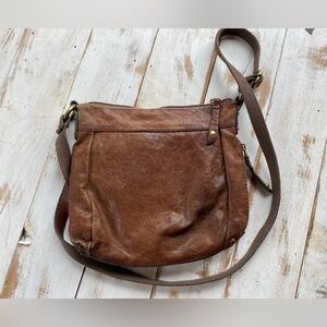 FOSSIL crossbody purse brown distressed leather Vintage boho bag collectible EUC